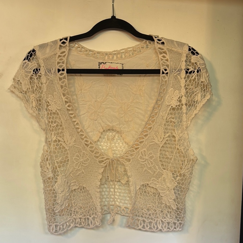 Free People Beige Lace Crochet Top